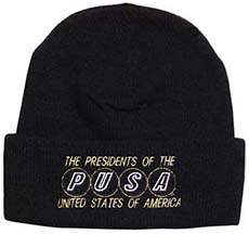 black pusa wooly hat with pusa logo